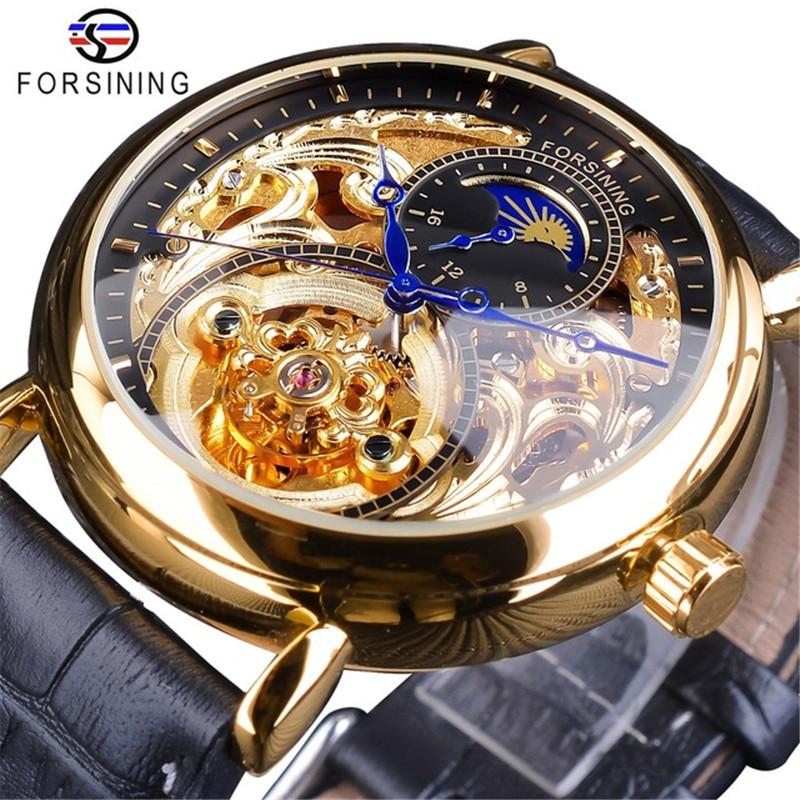 Forsining Men Fashion, Leisure, Hollowed-out Moon Carving and Hollowed-out Mechanical Watch
