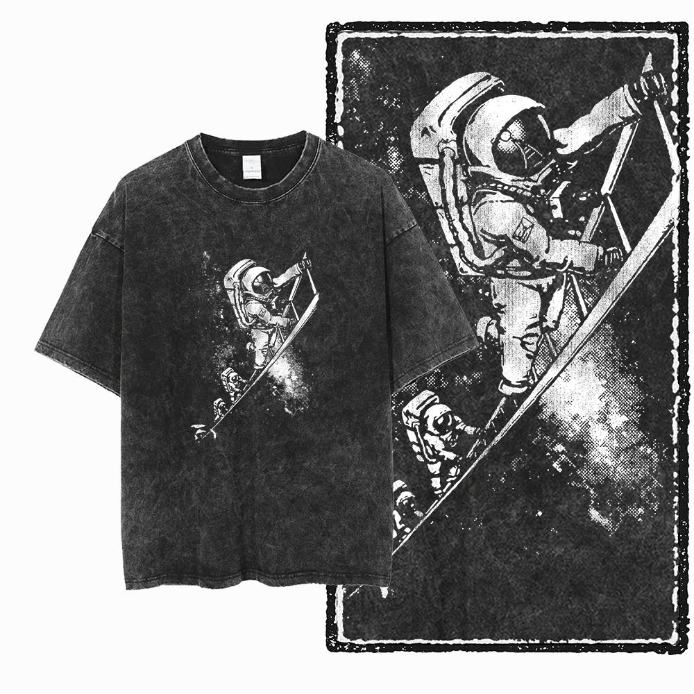 SA ASTRONAUT SPACE THEMES Printed Cotton Acid Washed Graphic Unisex T Shirt Cool Streetwear Men Tshirts Big Size Tee for Men