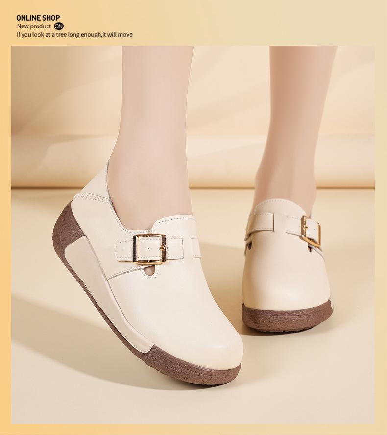 Genuine Leather Chunky Heel Women's Shoes - Spring/Autumn Versatile Fashion Casual