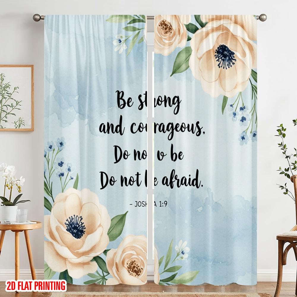 2pcs 2D Flat Printing Curtain Be Strong Courageous Joshua Polyester Without Electricity Birthday Party Perfect for Outdoor