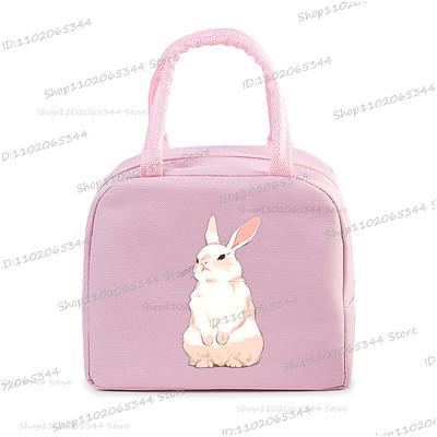 Cartoon Rabbit Series Print Portable Lunch Bag Women Kids Food Thermal Box Multi-function Office Bento Insulated Bunny Handbag