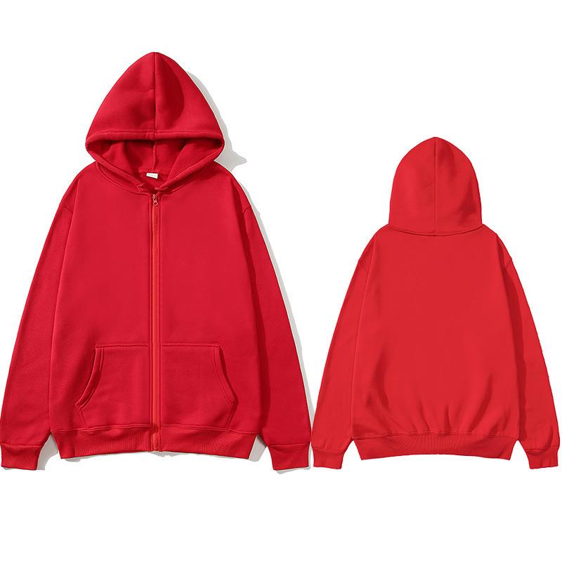 2025 Unisex Fleece Hooded Cardigan Sweatshirt - Solid Color Sports Top for Autumn/Winter