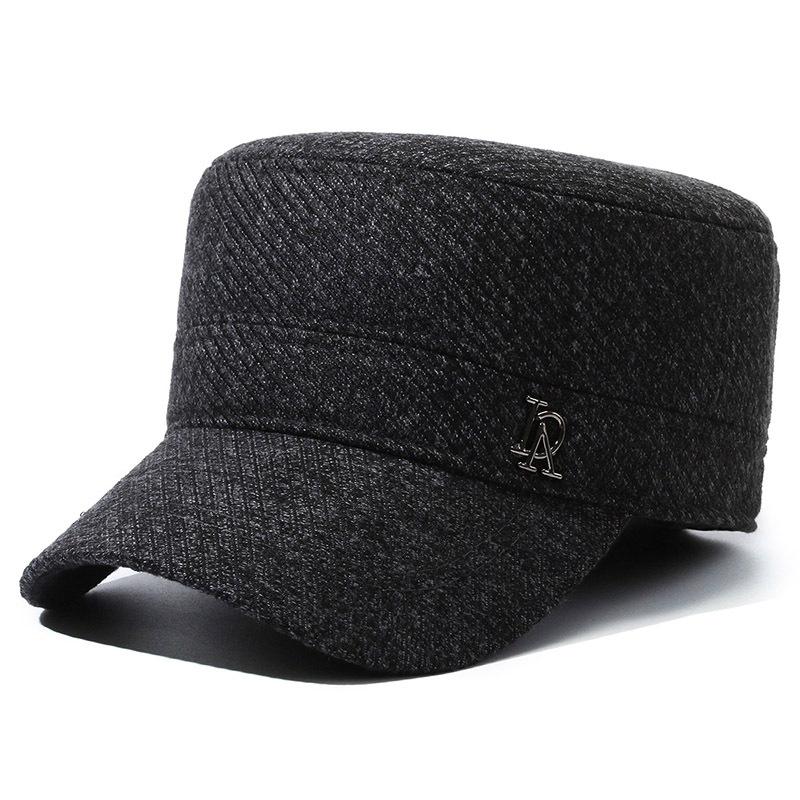 Old Man Hat Men's Winter Middle-aged Dad Wool Flat Top Hat Thick Warm Ear Protection Cap