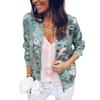Fall Spring Lady Coat Floral Print Cardigan Zip-up Long Sleeves Elastic Cuff Stand Collar Cardigan Daily Wear Commuting Jacket