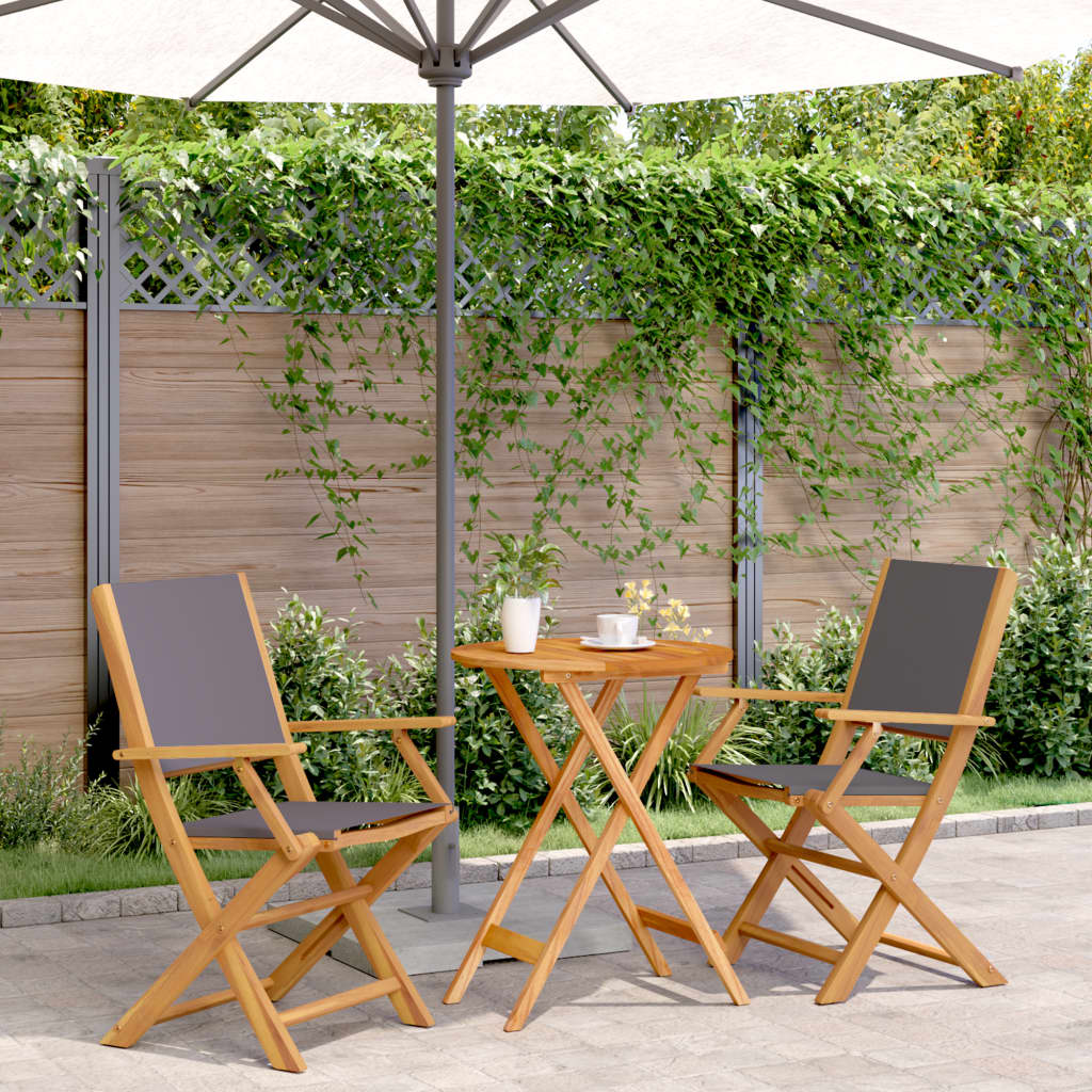 Vidaxl 3-Cz. Bistro Furniture Set, Anthracite Fabric and Wood