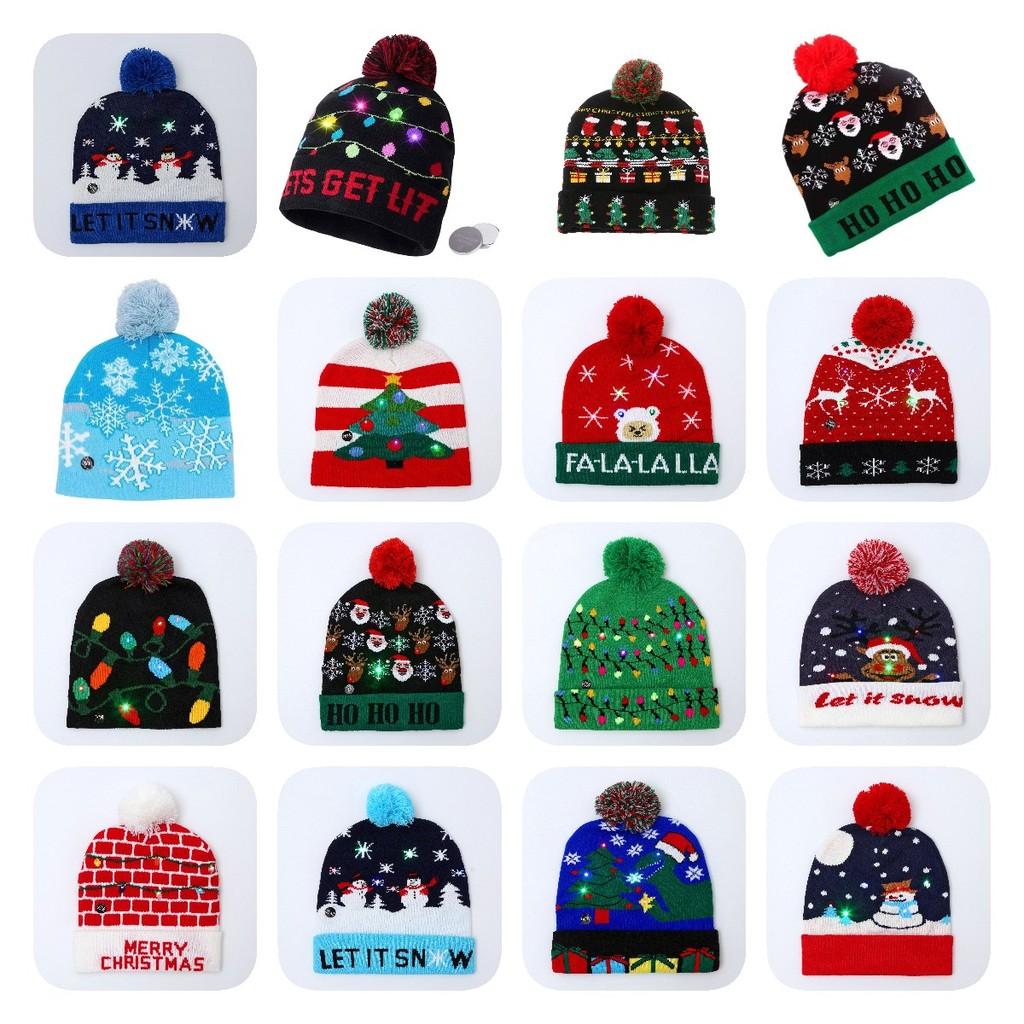 Cozy Acrylic Knitted Christmas Beanie Hat With Led Lights For Winter Fashion