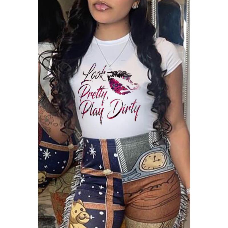 Summer Casual Cartoon Printed Letters Loose Casual Round Neck Pure Cotton Short Sleeved Shirt T-Shirts Women’s
