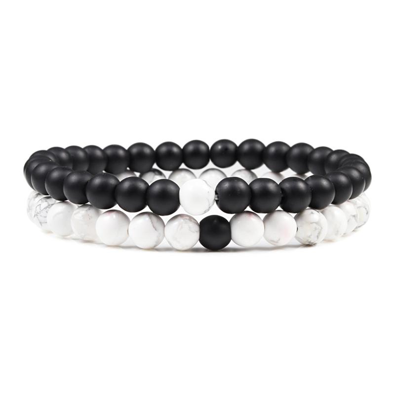 Hot Sale 2pcs/Set Couples Beaded Bracelets Tiger Eye Black Lava Natural Stone Beaded Bracelets Malachite Energy Elastic Jewelry