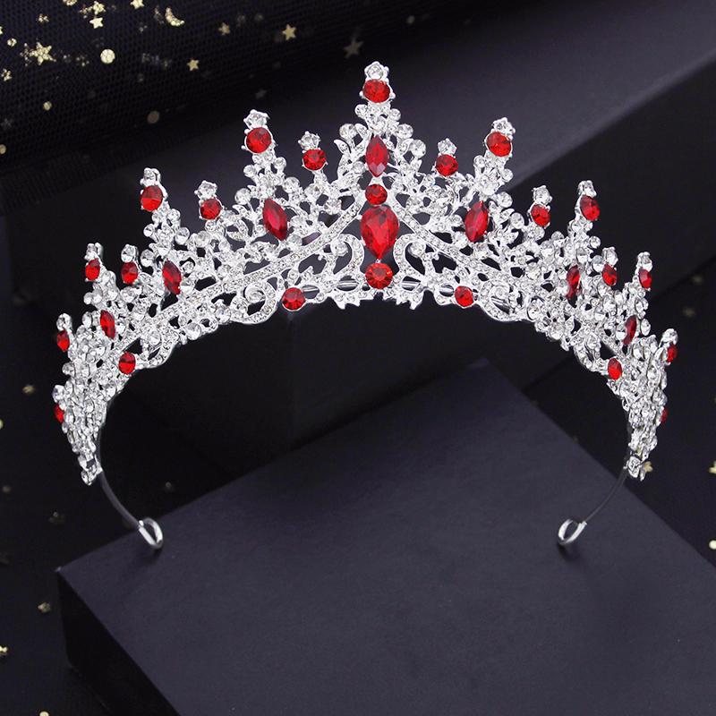 Lyxig Drottning Brudkrona Prinsessa Röd Tiara Brud Huvudsmycke Fest Födelsedag Bröllop Hårsmycken Huvudaccessoarer