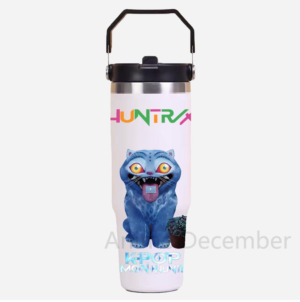30Oz Anime K-Pop American Simple Solid Color Stainless Steel Thermos Portable Car Easy To Carry Water Cup Thermal Insulation Cold Ice Cup