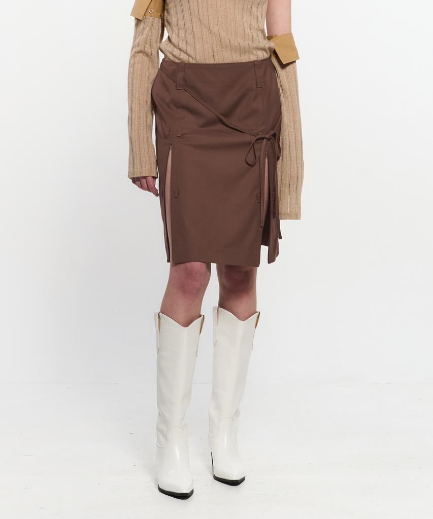 Kimjisu Ribbon Tied Slit Skirt _ Brown