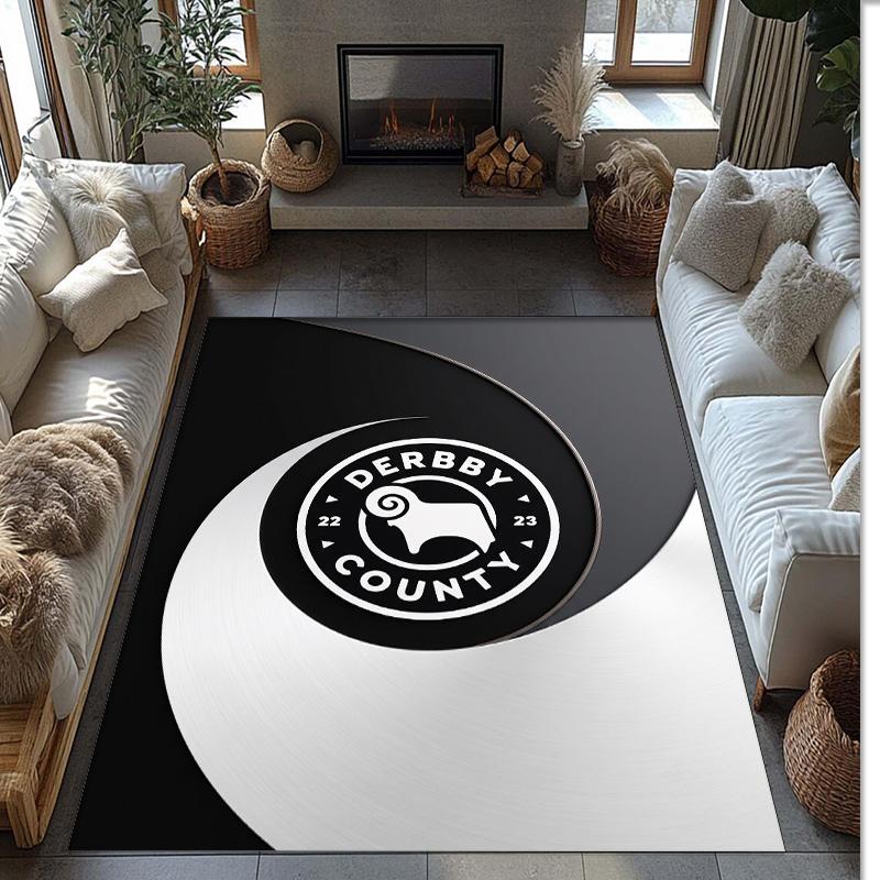 Derby County Football Print Crystal Velvet Rug, Comfortable Water Absorbent Non Slip Indoor Floor Carpet