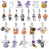 Copper Pumpkin Head Bead Charms Flying Witch Dangle Charm Fits Bracelets Halloween Pendant Accessories Gifts High Quality