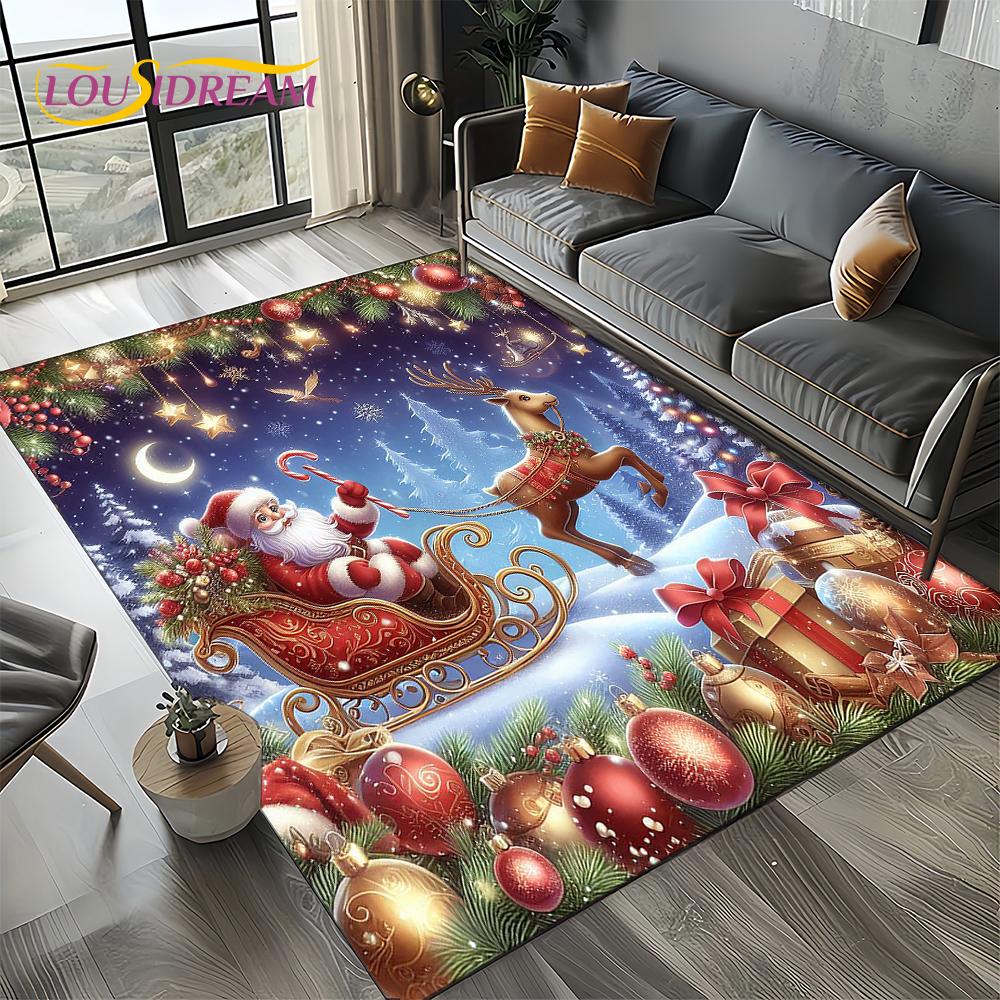 2025 Frohe Weihnachten Baum Weihnachtsmann, Neujahr Märchen Geschenk Teppich für Zuhause Schlafzimmer Sofa Fußmatte Dekoration, Rutschfeste Bodenmatte