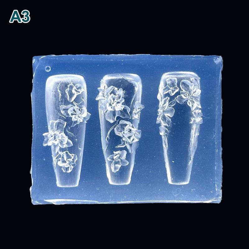 1Pcs Silicone Butterfly Nail Art Mold Five-petaled Flowers Pattern Relief 3D Transparent Nail Template DIY Manicure Decoration