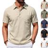 Polo Décontracté Lâche à Manches Courtes pour Homme en Mélange de Lin pour un Usage Quotidien à la Plage
