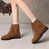 Mode Damen Lässig Vintage Einfarbig Fransen Stiefeletten Bequeme Plateau Mid Zylinder Runde Zehenpartie Reißverschluss Knöchelstiefel Frauen Schwarz Braun