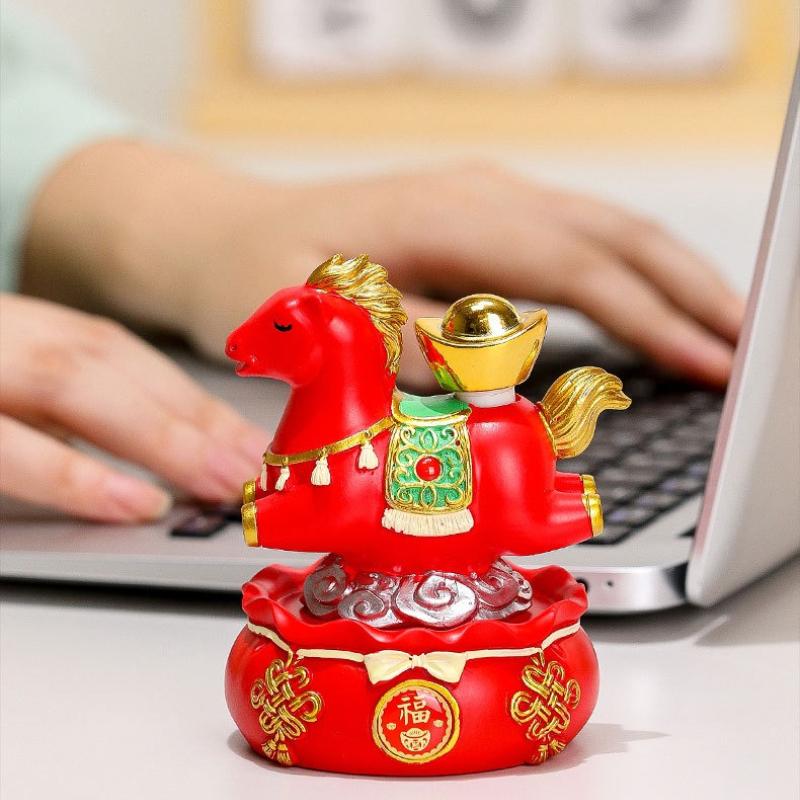 1Pc Year of The Horse Mascot Guochao Horse Home Furnishing Ornament Office Tabletop Ornament Creative Gifts Companion Zodiac Horse