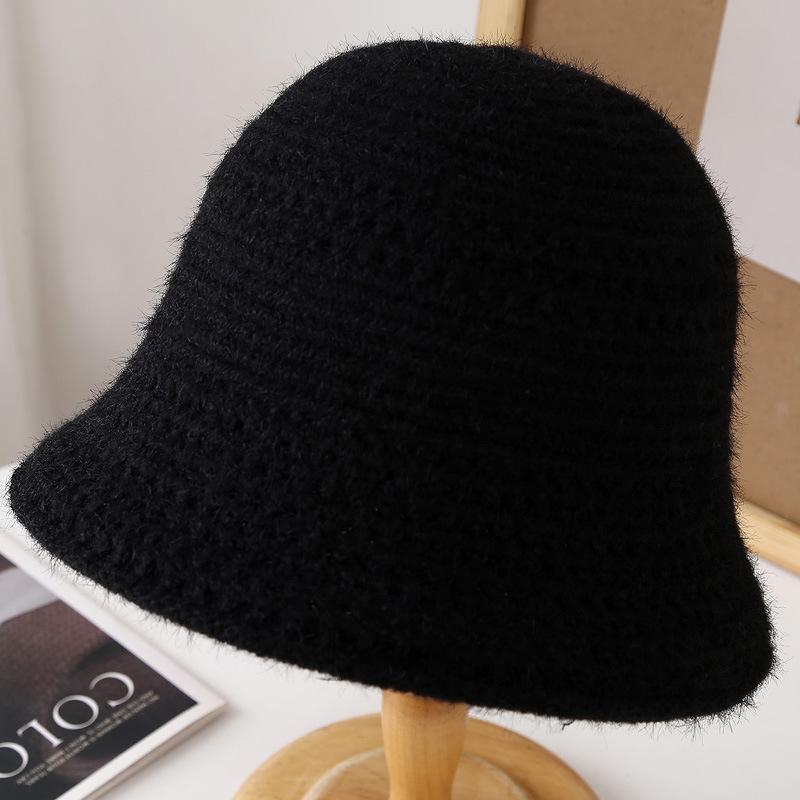 Autumn and Winter Knitting Double-sided Can Wear Solid Color Bucket Hat Women's Casual Versatile Hollow Bucket Hat To Keep Out the Cold and Warm Basi