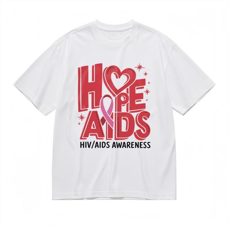 Camiseta Clássica Confortável Tendência Masculina com Estrela Acentuada Design Gráfico de Conscientização sobre HIV Camiseta