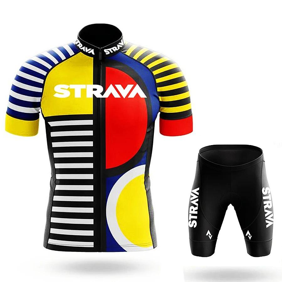 Set Maglia da Ciclismo Strava Pro Estiva Manica Corta Traspirante da Uomo Abbigliamento per Bici MTB Ciclismo Maillot Ropa Ciclismo Uniforme Completo