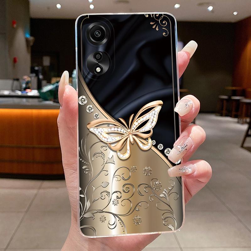 Case For OPPO A78 4G 5G A98 F23 A1X Flower Butterfly Phone Cases For Oppo A98 Soft Silicone Capa Transparent TPU Jelly Cover