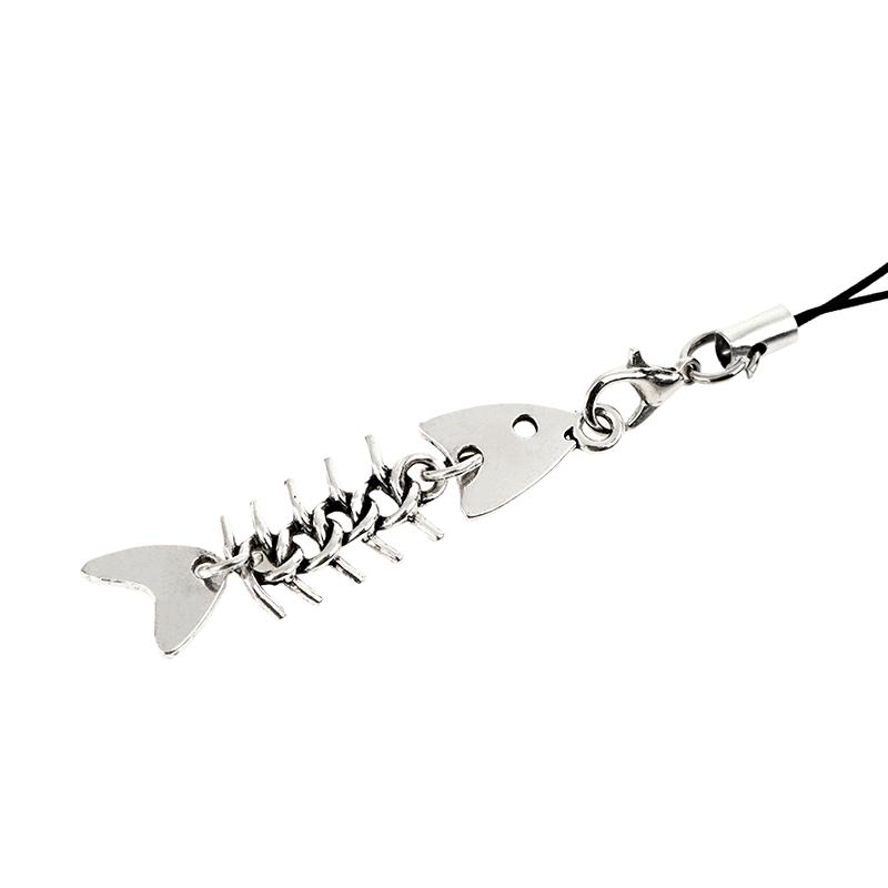 Y2K Creative Fishbone Mobile Phone Chain Metal Fish Bone Phone Lanyard Cell Phone Charm Keycord Accessories