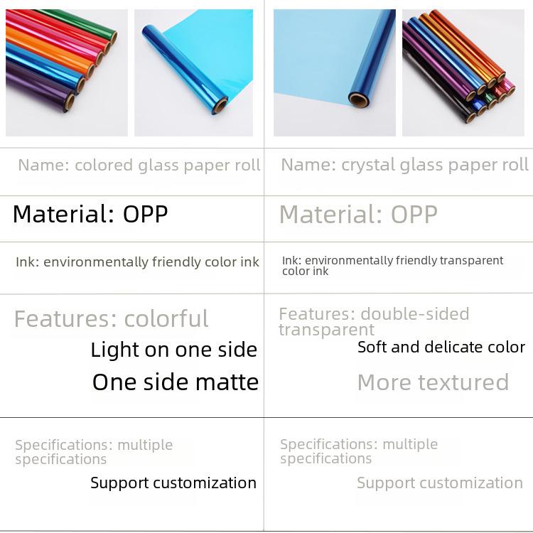 Rolă de celofan cristal colorat pentru ambalarea florilor - material rezistent la apă pentru provizii pentru florărie