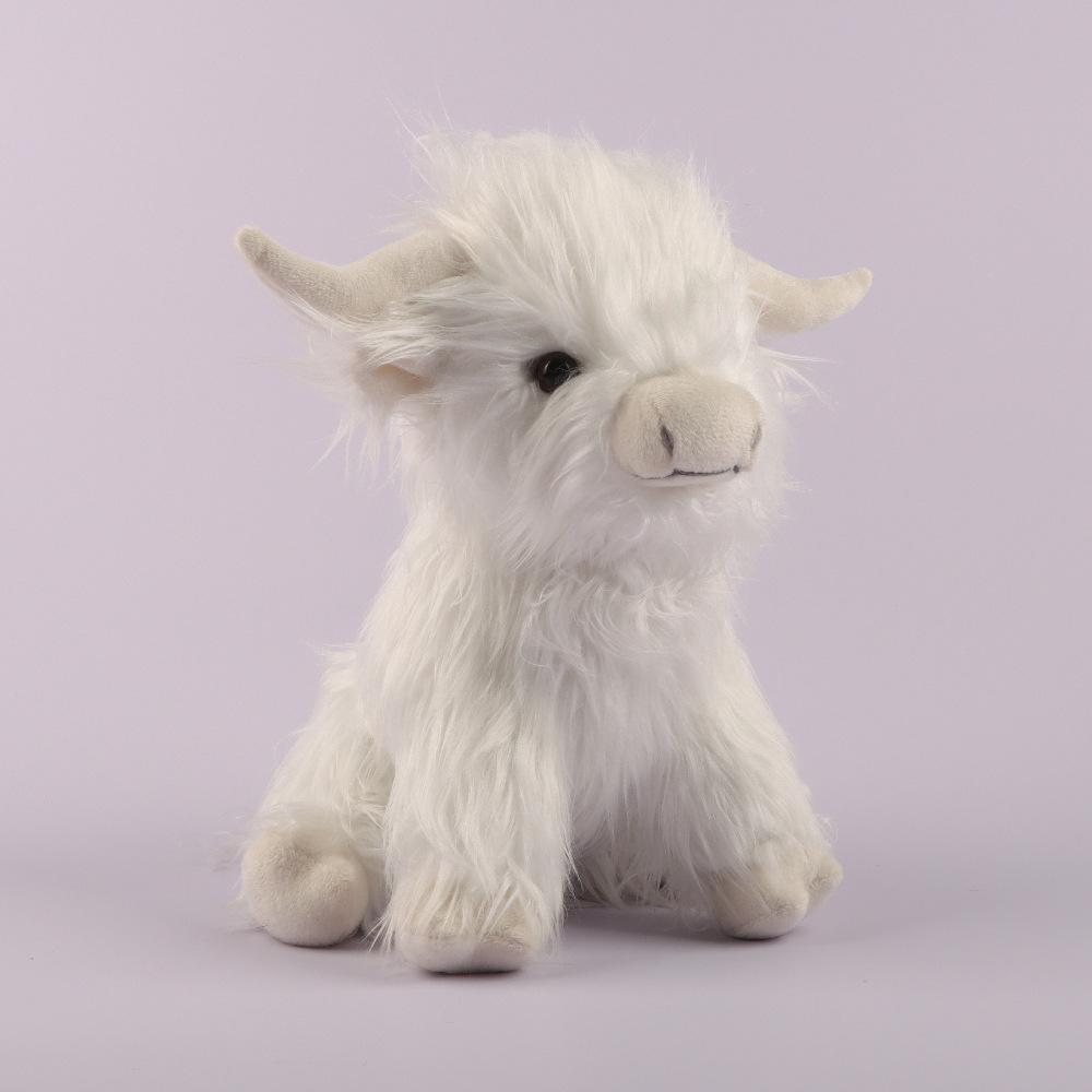 27cm Kawaii Simulation Highland Cow Animal Plush Doll Soft Stuffed Cream Highland Cattle Plush Toy Kyloe Plushie Gift for Kids