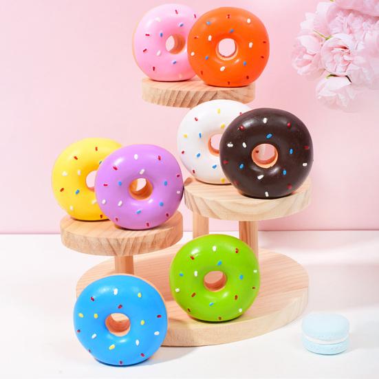 Donut Dog Toy Squeaky Latex Doughnut Dog Chew Toy Interactive Dog Training Toy for Outdoor Fetch Game Teeth Cleaning