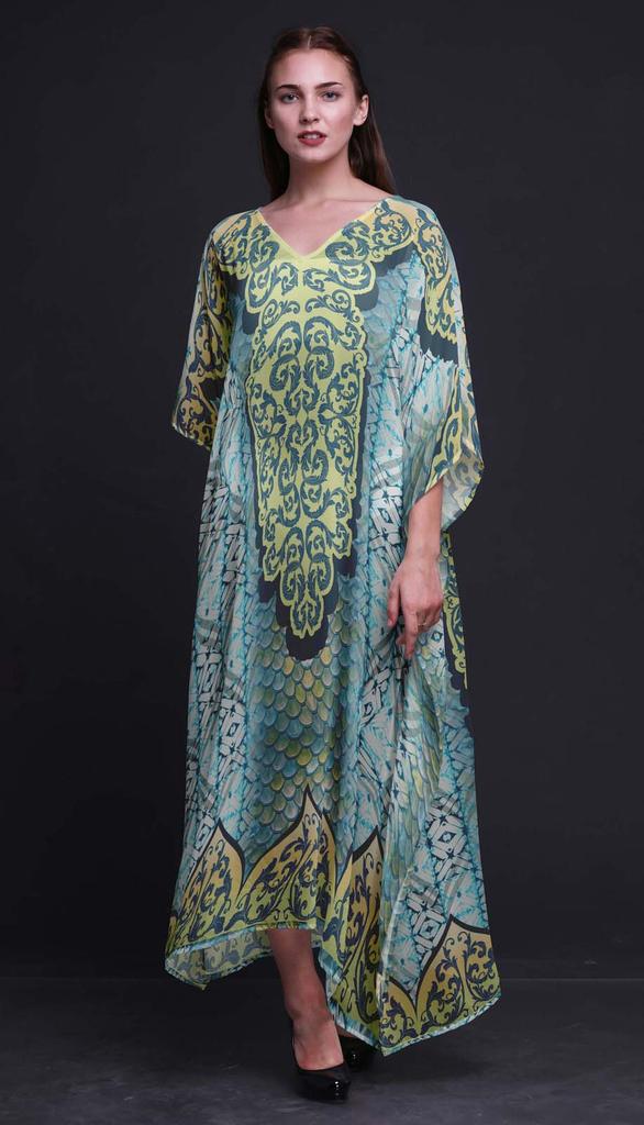 Phagun Paisley Etniczny Damski Kaftan Wakacyjny Strój Domowy Sukienka Maxi Plażowa