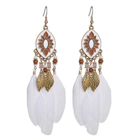 1 Pair Lady Earrings Synthetic Feather Bohemia Creative Tassels Dangle Earrings for Daily Wear