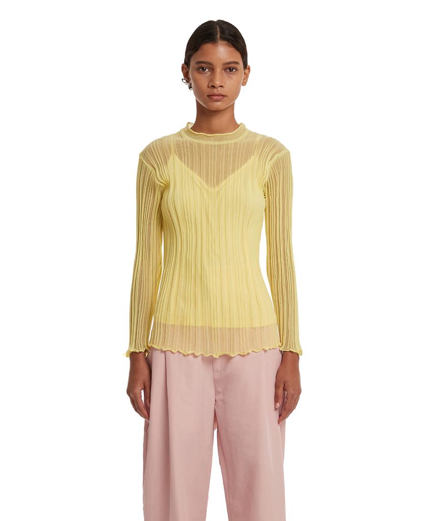 TRUNK PROJECT Semi-Sheer Ribbed-Knit Sweater_Yellow