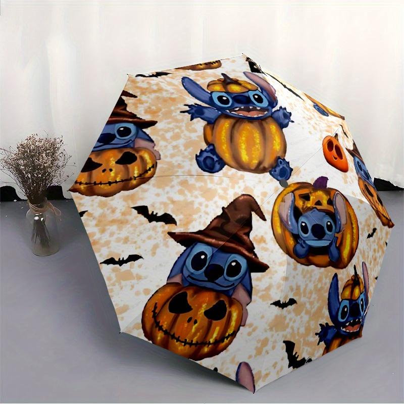 1pc Stitch Halloween Automatic Folding Umbrella - Portable Foldable Design with 8 Ribs, Durable Plastic & Iron Frame y250725046
