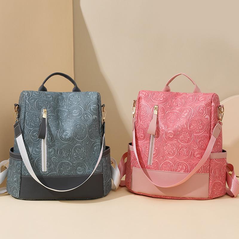 Schoolbag Backpack Fashion Printed Korean Version Soft PU Women's Anti-theft Backpack Going Out Leisure Trend Multifunctional Shoulder Bag