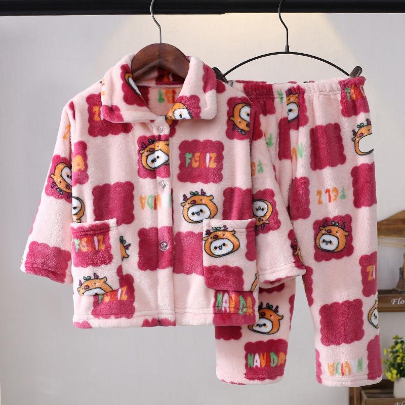 Children's Flannel Pajamas Set Home Wear Thicken Pajamas Set