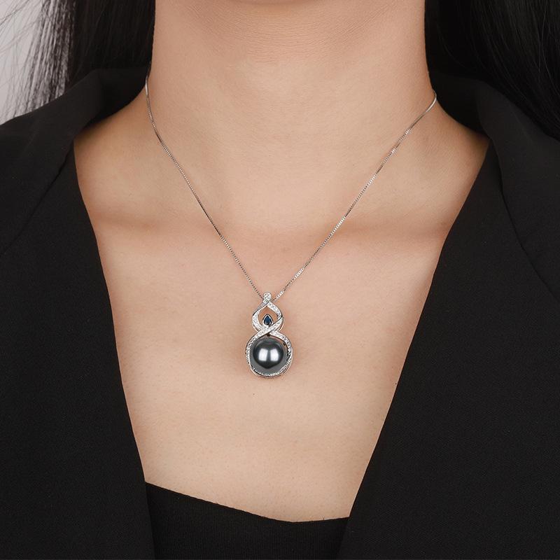 Jewelry Copper Bottom Gold-Plated Inlay Simulation Corundum Version Creative Gourd Pearl Pendant Necklace 14Mm