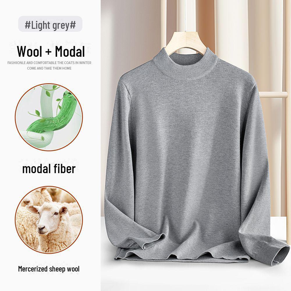 Men's High-End Mercerized Wool Modal Half-Turtleneck Sweater - Warm Mid-Neck Knit for Autumn/Winter