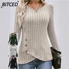Women's Fashion Casual Solid Color Print Long Sleeve O Neck Blouses & Shirts