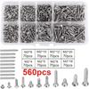 560Pcs Carbon Steel Machine Screw Kit Flat Head Screw Assortment Self Tapping Screws Wood Assembly