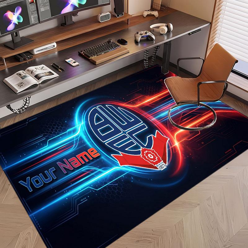 Custom Rug Bolton Wanderers FC Pattern Print Name Text Soft Non‑Slip Floor Carpet for Home Indoor Decoration