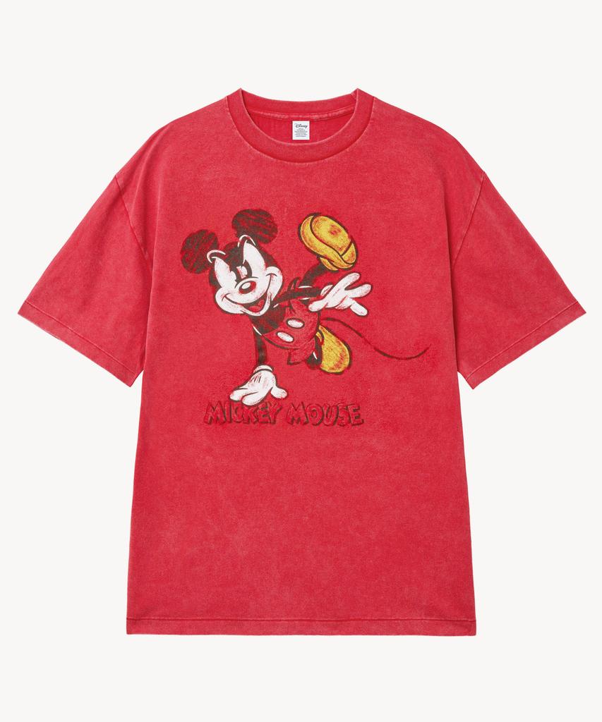 VTWO Fade Wash Dancing _Mickey_ T-Shirt (Red)