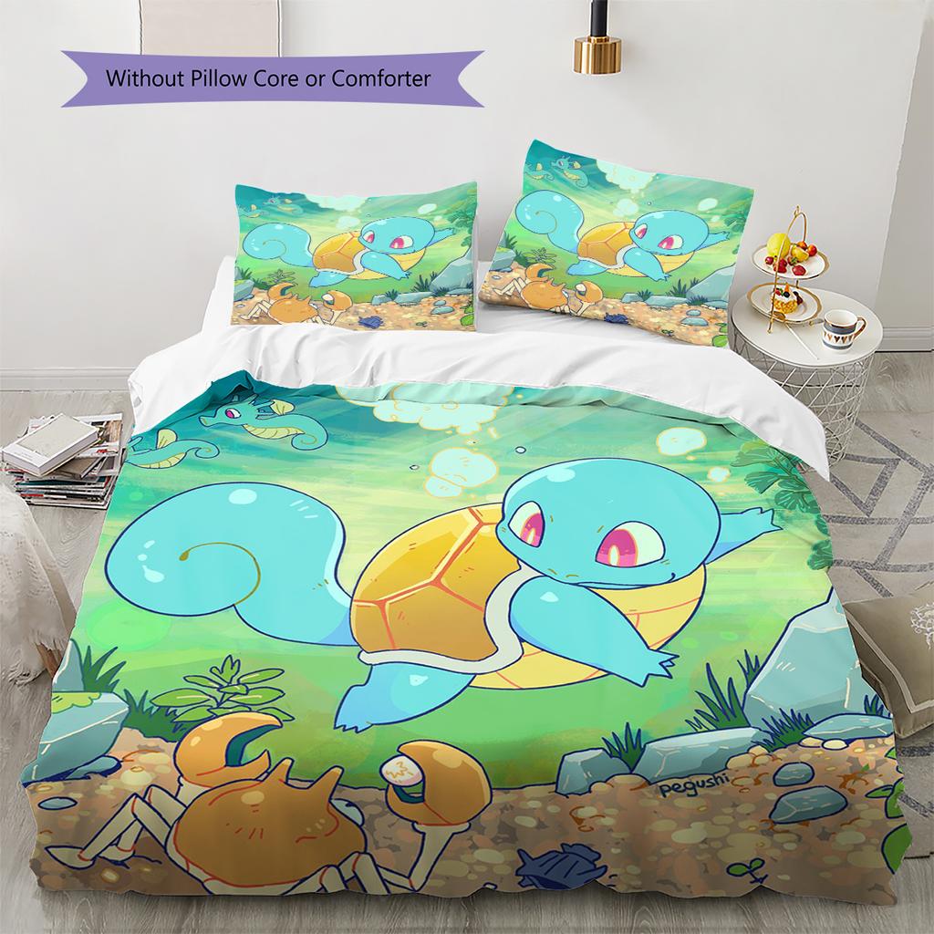 Squirtle Pattern Bedding Home Decoration Birthday Gift (1 * Duvet Cover + 2 * Pillowcase, Without Core)