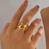 Stainless Steel Cross Star Open Rings for Women Men 18K Gold Plated Thin Finger Rings Waterproof Jewelry Basic Style Wholesale