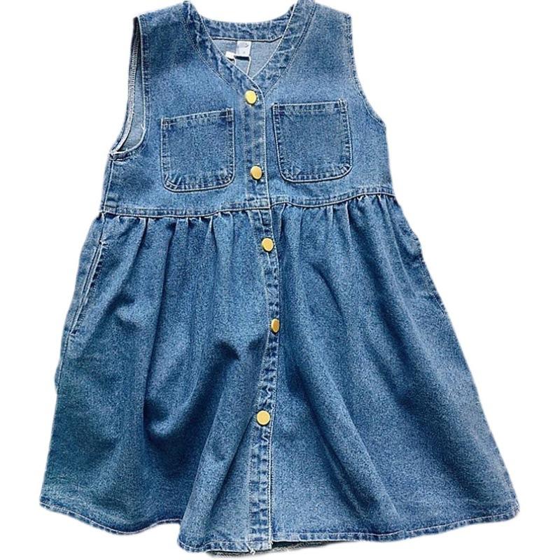 Robes en jean sans manches pour bébés filles, mode d'été, robe décontractée pour enfants