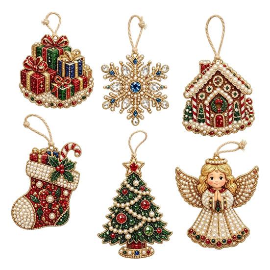 Heimfest Wanddekorationen 6 Stück Weihnachten DIY Perlmuttmalerei-Set Ornamente, Strassstein-Kunst Klare Acryl-Feiertagsdekorationen Baumhänger