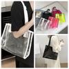 Square Transparent Handbag Large Capacity Jelly Color Waterproof Shoulder Bag Messenger Bag Korean Style PVC Tote Bag Summer