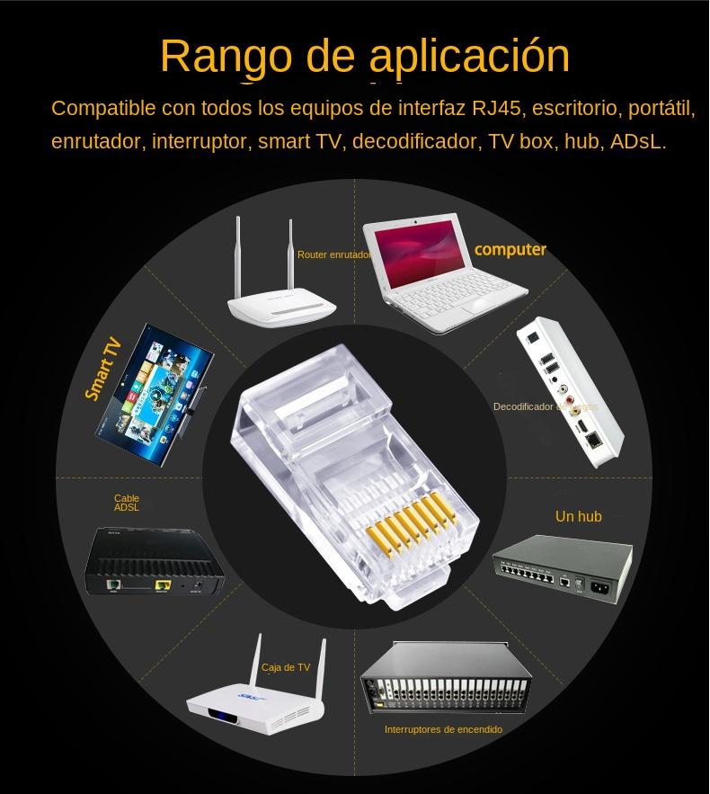 100pcs RJ45 CAT6 CAT5e Pass Through Connector Network Crystal End Gold-Plated Crimp UTP Standard Ethernet Network Modular Plug