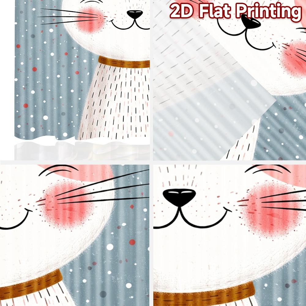 2D Flat Printing 2pcs Curtain Curtain Smiling Cat In Snow Digital Printed Polyester Drapes Family Party Use for Festive for