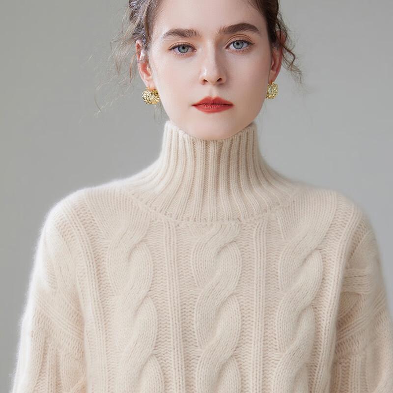 Fanzhen Women's 2024 A/W Thick Turtleneck Cashmere Blend Sweater